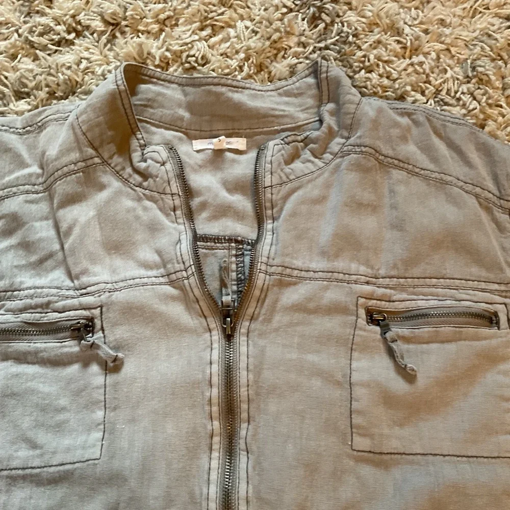Maurices Womens Grey Linen Blend Full Zip Utility Jacket Mock Neck Size 3 Plus
